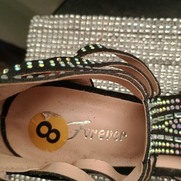 Women's Black Rhinestone Gladiator Heels – Size 8 Strappy Sparkle Sandals - Picture 5 of 6